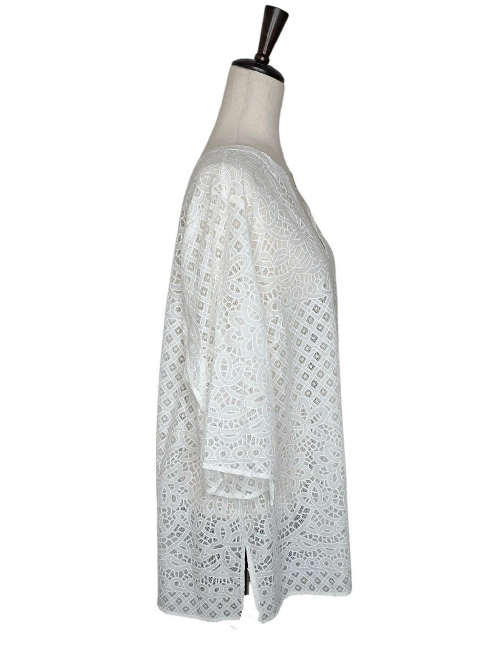 Chico's White Open Lace Split Notched V-neck 3/4 Sleeve Tunic Top Size XL - Picture 3 of 9